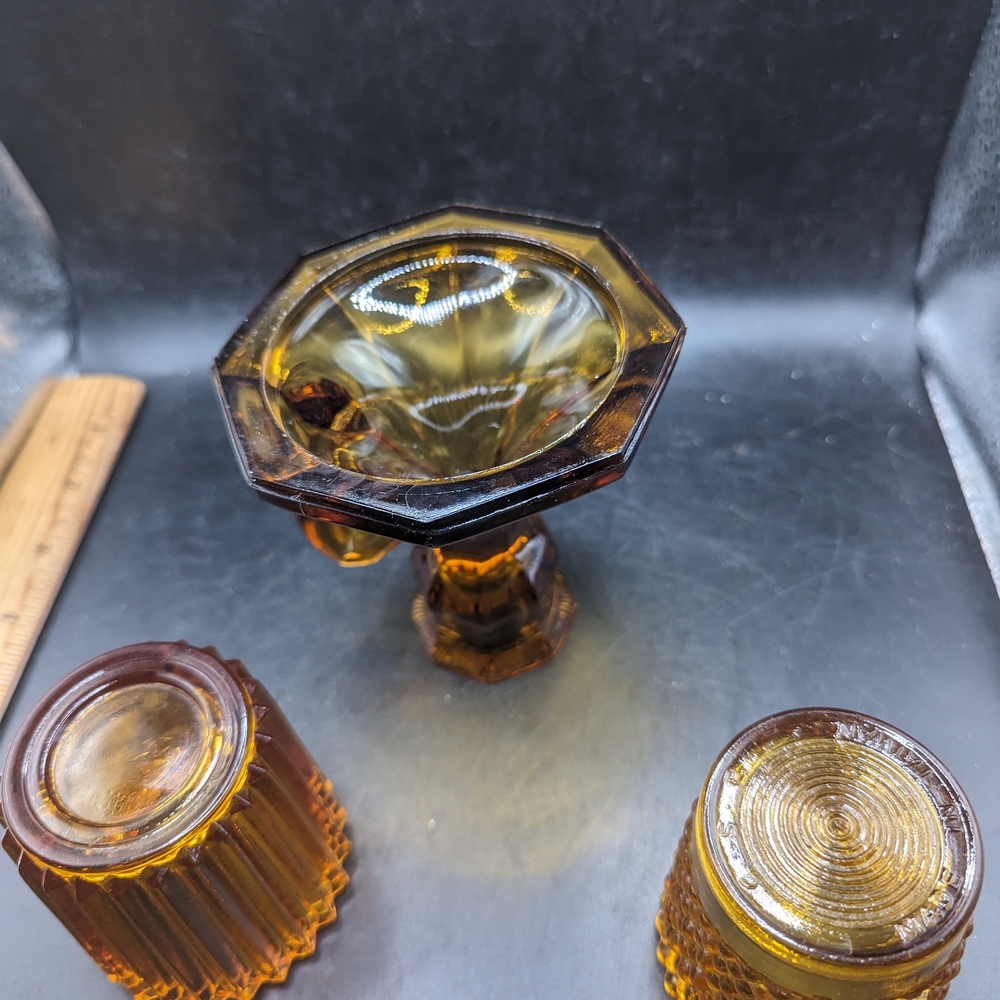Vintage Amber Glass Candle Holders Set - Picture 2 of 10